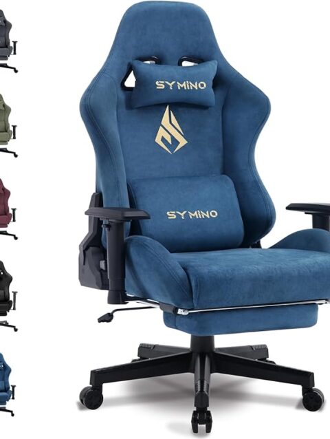 Symino Gaming Chair, Computer Chair with Footrest, Headrest and Lumbar Support, Ergonomic PC Chair, Height Adjustable Rotating Task Chairs, Blue
