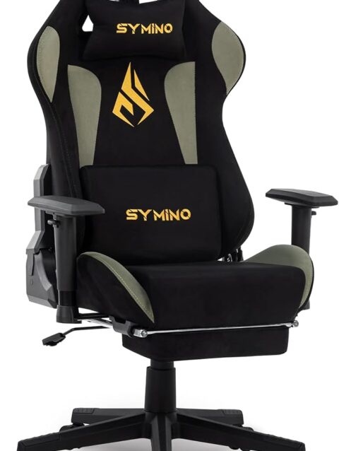 Symino Gaming Chair with Footrest, Computer Chair for Teens with Headrest and Lumbar Support, Ergonomic PC Chair, Height Adjustable Rotating Task Chairs, Black Green