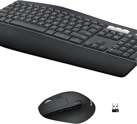 Logitech MK850 Multi-Device Wireless Keyboard and Mouse Combo, 2.4GHz Wireless and Bluetooth, Curved Keyframe & Wireless Mouse, 12 Programmable Keys, 3-Year Battery Life, PC/Mac, QWERTY UK - Graphite