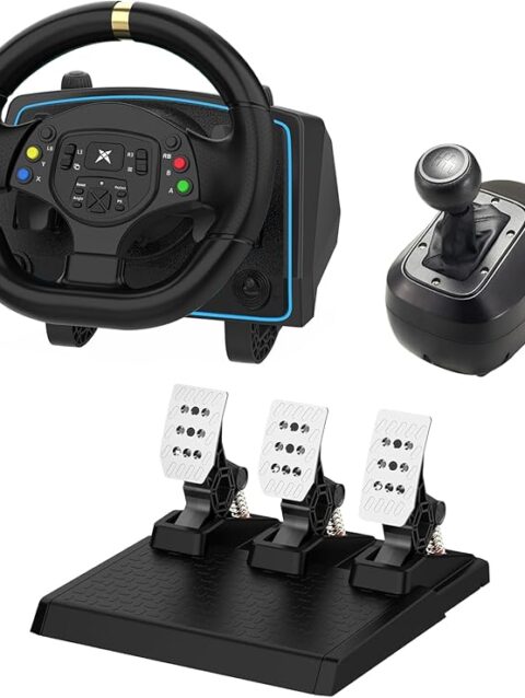 NBCP Gaming Steering Wheel with Hall Effect Metal Pedal and 6-Speed H-Pattern Shifter-1080° Racing Wheel,Dual Vibration,Paddle Shifters,Steering Wheel for PC,PS4,Xbox One,PS3, Xbox Series X/S,Switch