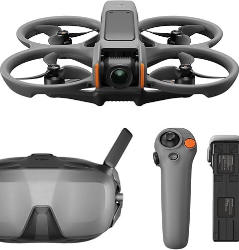 DJI Avata 2 Fly Smart Combo (Three Batteries), FPV Drone with Camera 4K, Immersive Experience, One-Push Acrobatics, Built-in Propeller Guard, 155° FOV, Camera Drone with Goggles N3 and RC Motion 3