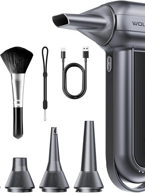 WOLFBOX MF100 Compressed Air Duster-150000RPM Super Power Cordless Air Duster, Rechargeable Brushless Motor Durable Blower, 3-Gear Adjustable Dust Blower for Computer, Keyboard, Outdoor, House and Car