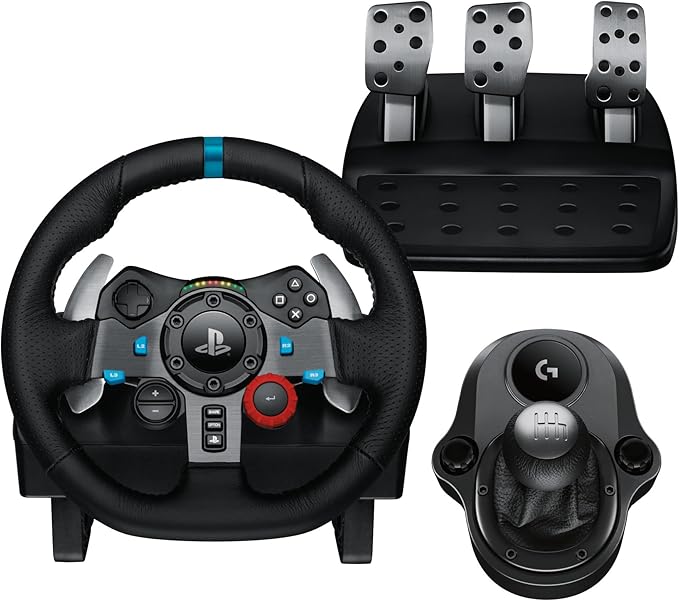 Logitech G G29 SE Driving Force Racing Wheel and Pedals, Force Feedback, Real Leather Driving Force Shifter - Sim Steering Wheel, Pedals, Gear stick for PS5, PS4 and PC, Mac - Black