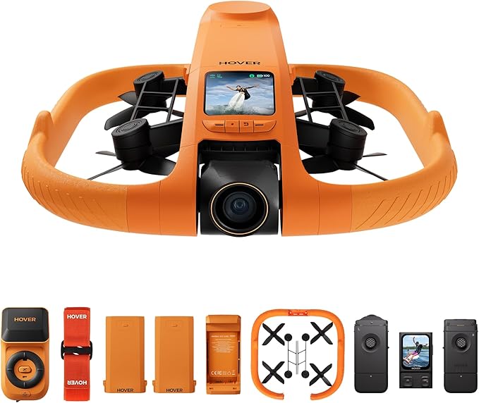 HOVERAir AQUA Flying Camera, IP67 Waterproof Follow Me Drone with Camera for Water Sports with 34mph, 10+ Flight Modes, 4K 100 fps Slow Motion, HDR Video, Manual Control (Land & Sea Combo)