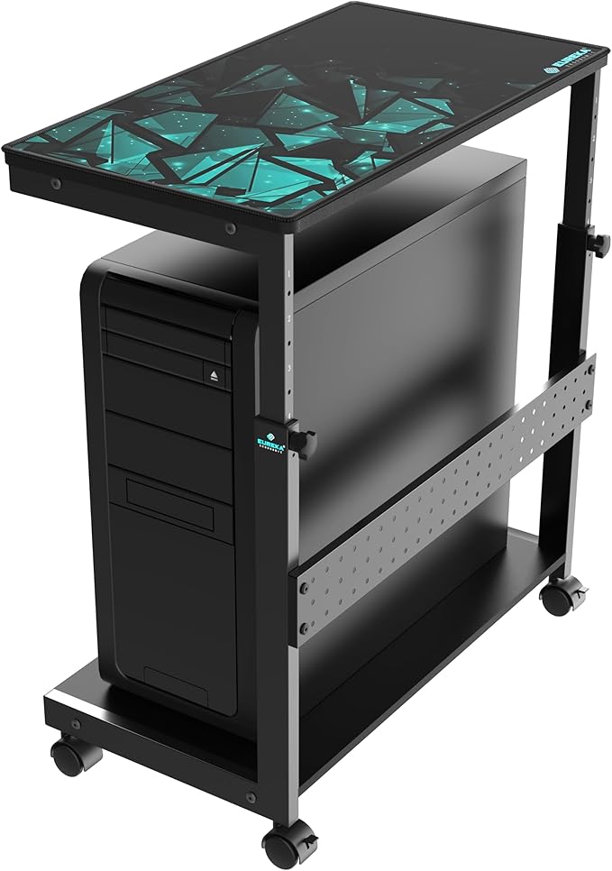 EUREKA ERGONOMIC PC Stand, Adjustable Computer Tower Stand & CPU Holder Cart on Lockable Wheels, PC Trolley for Gaming Desk Accessories, Printer, Suit for ATX Case, Black