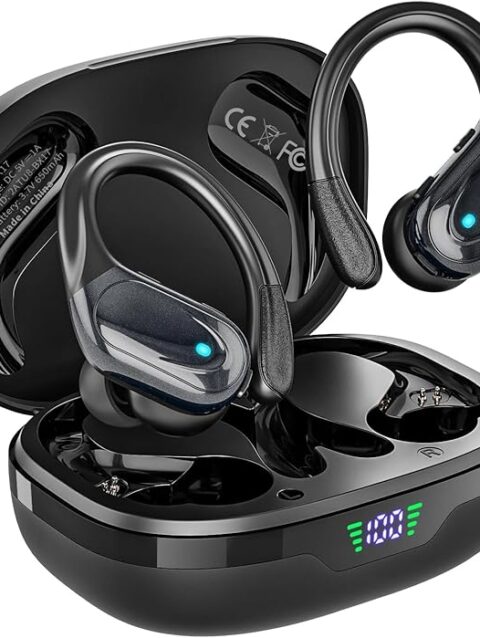 HAOYUYAN Wireless Earbuds, Sports Bluetooth Headphones, 80Hrs Playtime Ear Buds with LED Power Display, Noise Canceling Headset, IPX7 Waterproof Earphones for Workout/Running