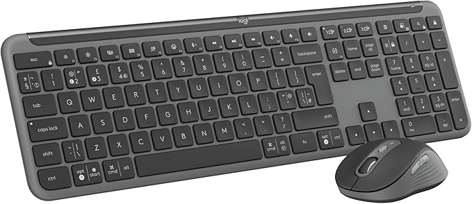 Logitech MK950 Signature Slim Wireless Keyboard and Mouse Combo, Sleek Design, Quiet Typing and Clicking, Switch Across Three Devices, Bluetooth, Multi-OS, Windows and Mac, QWERTY UK Layout - Graphite