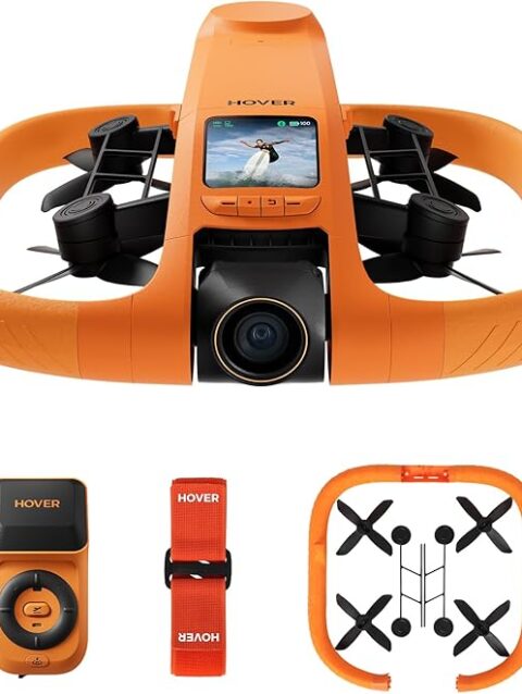 HOVERAir AQUA Flying Camera, IP67 Waterproof Follow Me Drone with Camera for Water Sports with 34mph, 10+ Flight Modes, 4K 100 fps Slow Motion, HDR Video, SmoothCapture 3.0 (Standard Combo)